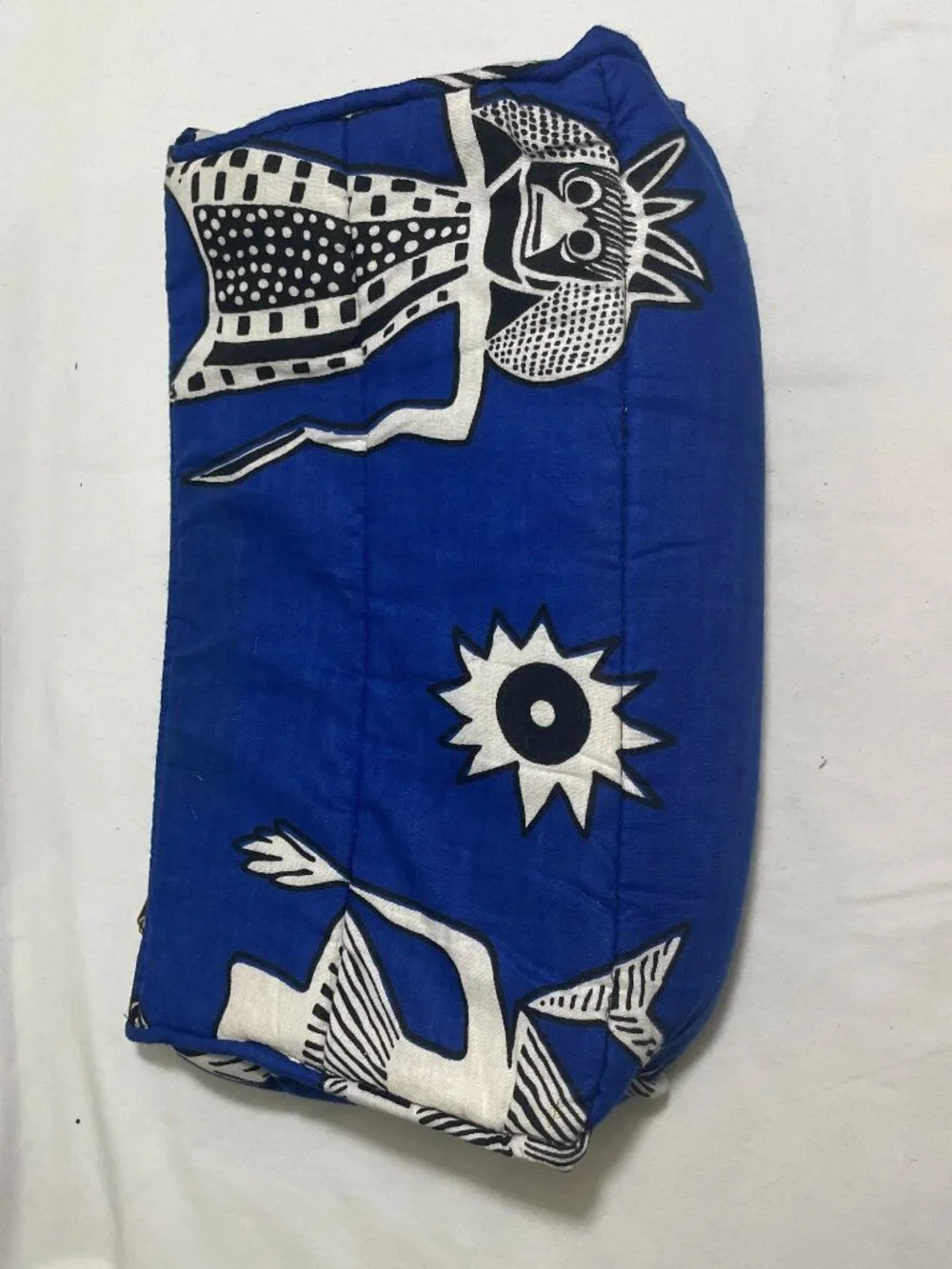 Handmade Blue African Print Padded Cosmetic Makeup Travel Zip Pouch Bag Organize